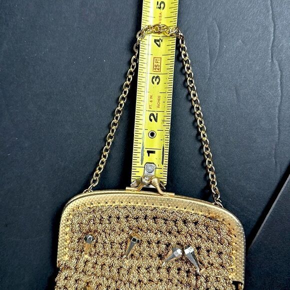 Vintage Gold Small Evening Bag Mesh Crochet with Beads made in Italy - Picture 10 of 11